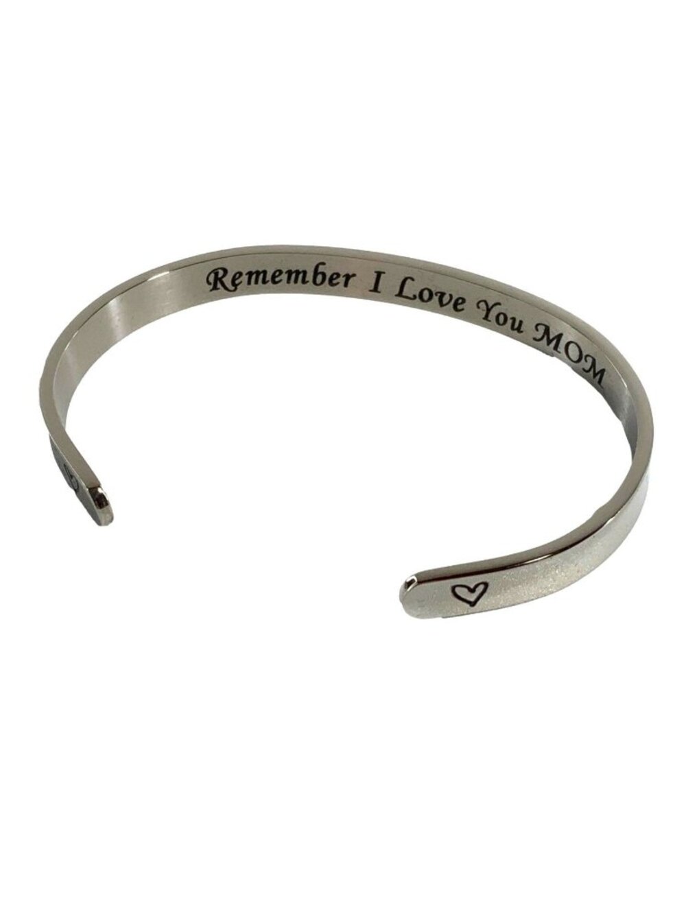 Remember I Love You Mom Engraved Silver Cuff Bracelet With Heart Accents
